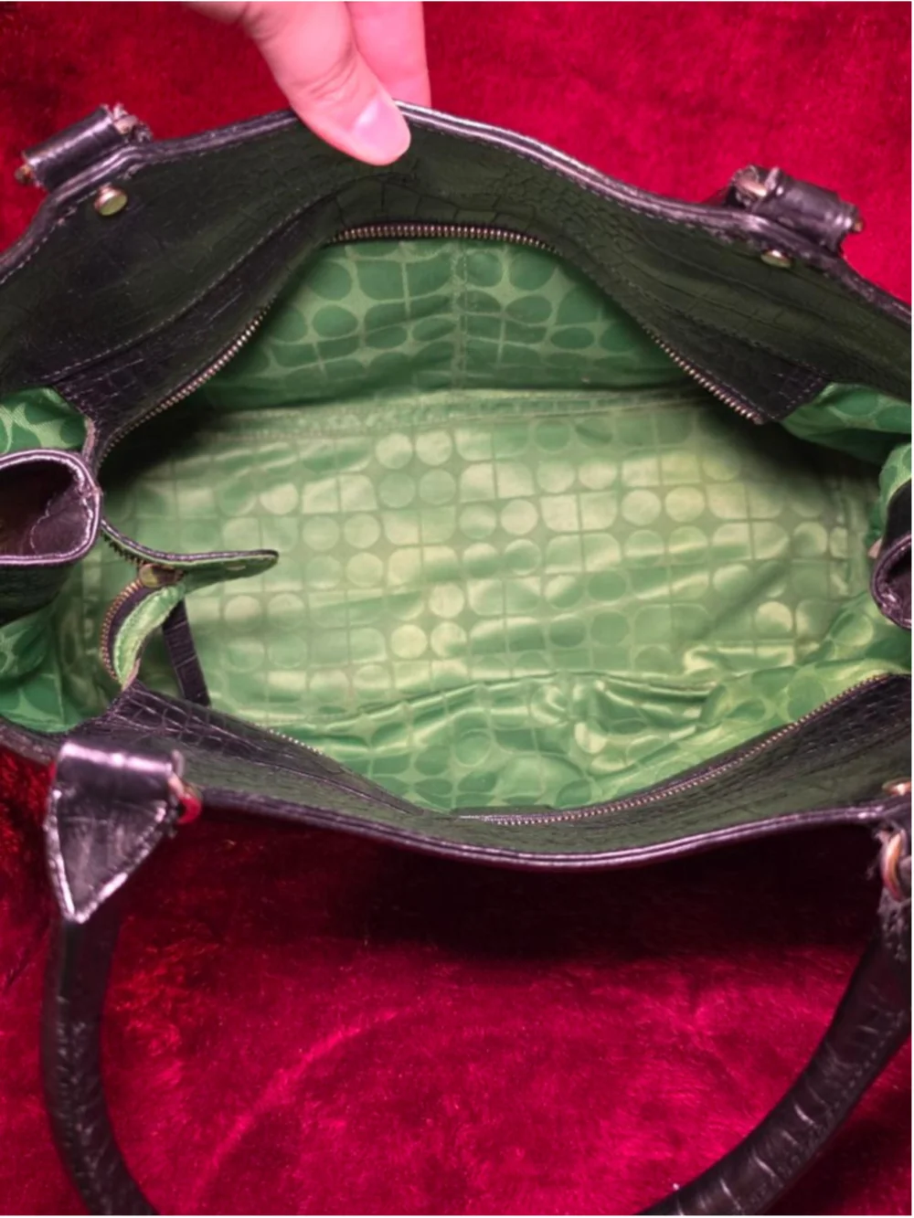 Kate Spade Black Croc Embossed Leather Large Tote Bag